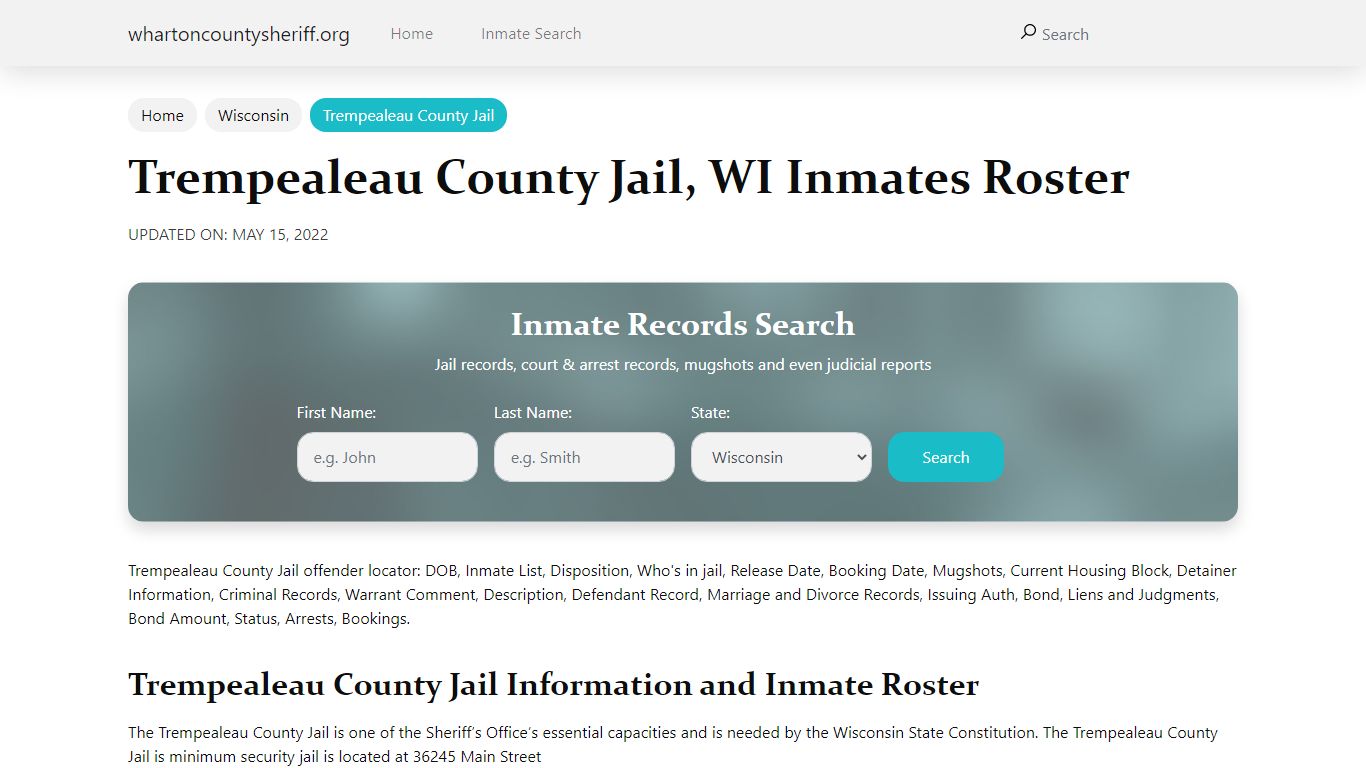Trempealeau County Jail, WI Jail Roster, Name Search